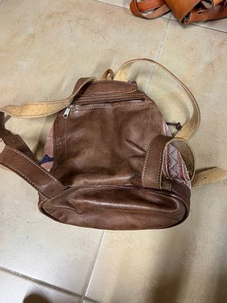 Mochila cuero étnica rosa y marrón