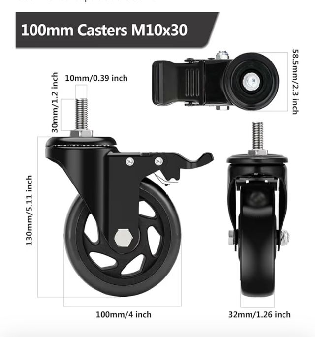 4 Ruedas Negras con Freno