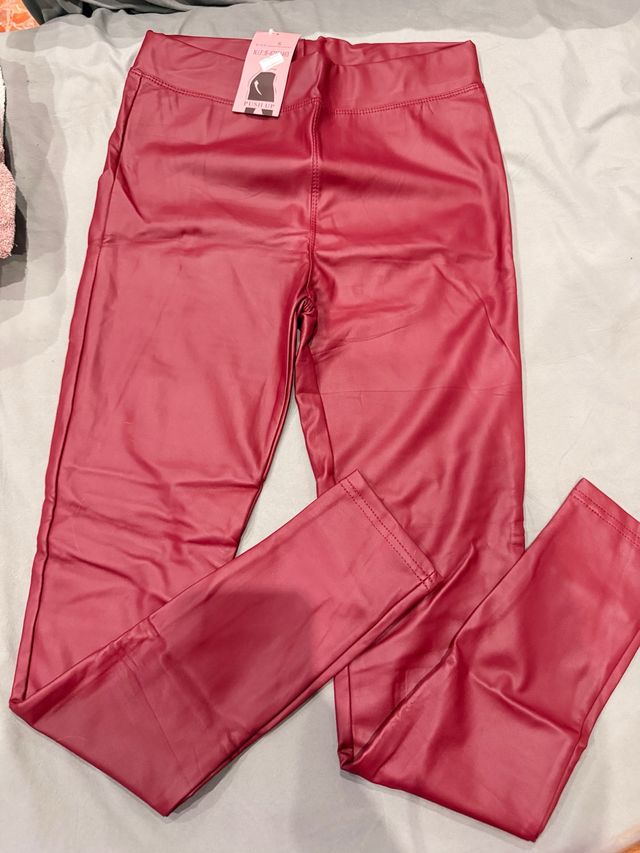 Pantalones efecto piel mujer rojos
