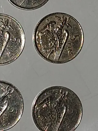 Monedas 5 Pesetas España x5. Año 1957