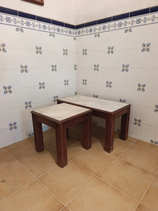 Conjunto Mesitas Auxiliares Salón Madera y Mármol