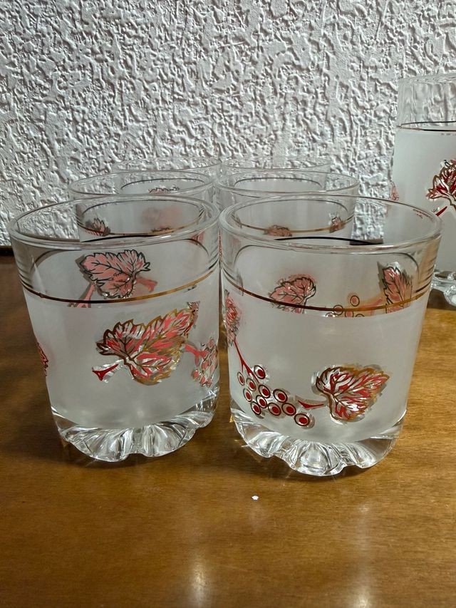 Juego vasos whisky + hielera diseño floral
