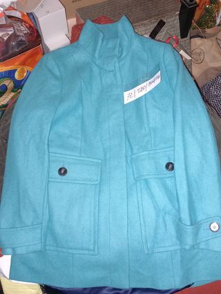 72- Abrigo BENETTON mujer, turquesa 40 - NUEVO