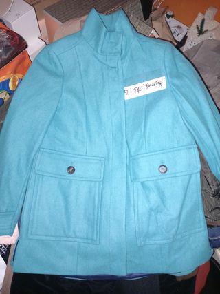 72- Abrigo BENETTON mujer, turquesa 40 - NUEVO