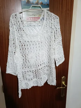 Camiseta Algodón Blanca Crochet Talla Única