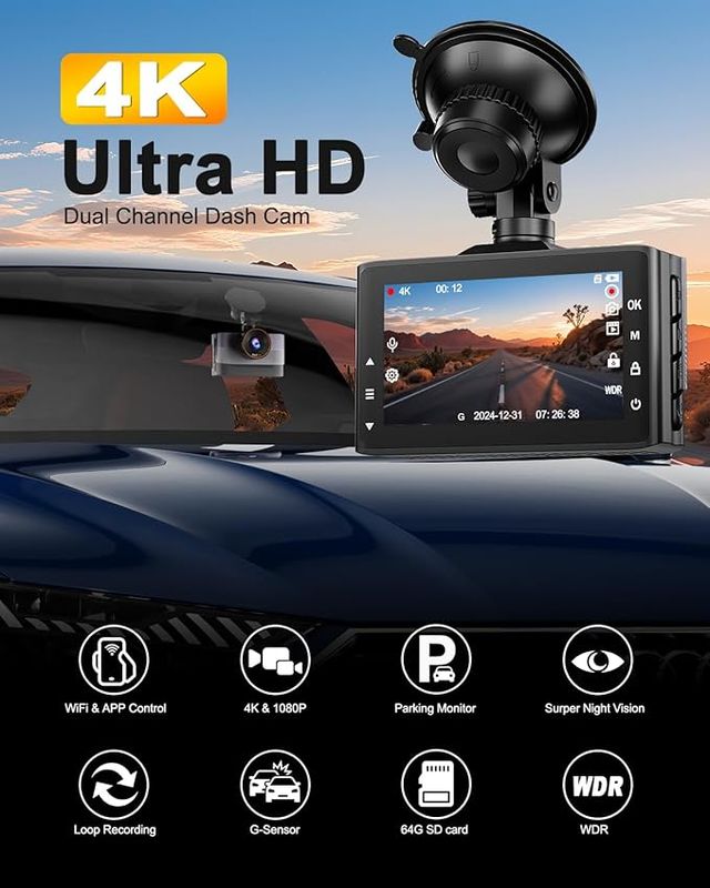 Dashcam 4K + 1080P WiFi