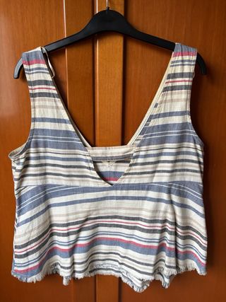 Top Zara Rayas Talla L, estilo denim