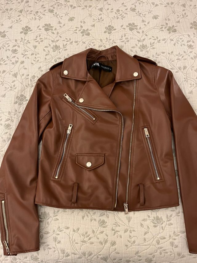 Chaqueta Zara Cuero Marrón XS
