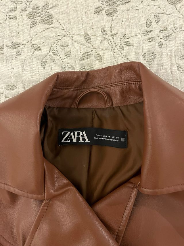Chaqueta Zara Cuero Marrón XS
