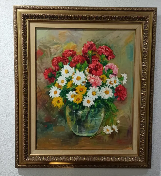 Cuadro al óleo de flores en perfecto estado