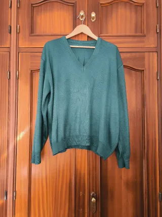 Jersey caballero cuello pico verde azulado