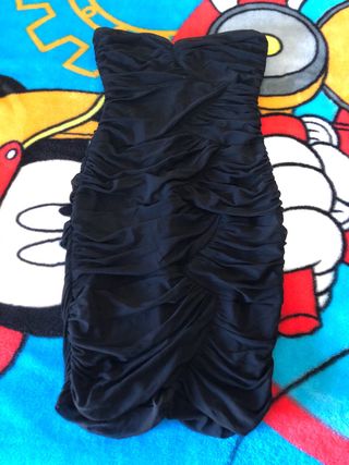 Vestido palabra de honor drapeado negro T.38