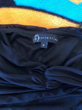 Vestido palabra de honor drapeado negro T.38