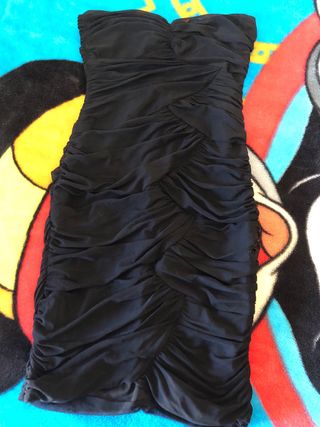 Vestido palabra de honor drapeado negro T.38