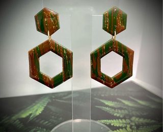 Pendientes Hexagonales Marrones y Verdes