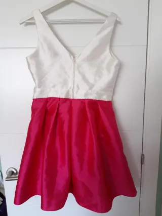 Vestido Fiesta Blanco y Fucsia Talla M