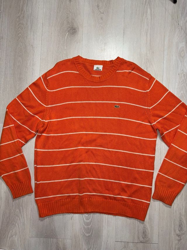 Jersey Lacoste Naranja Rayas Blancas Vintage