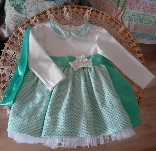 Vestido niña blanco y verde talla 86cm