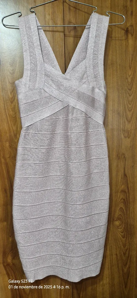 Vestido fiesta plateado rosa