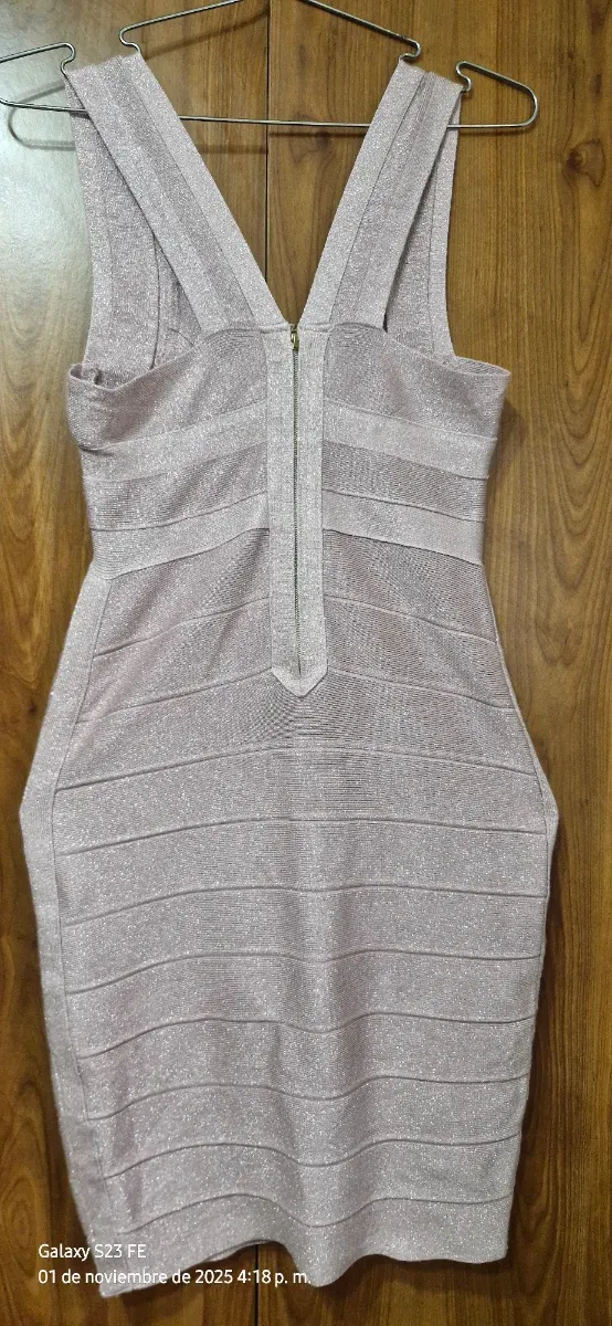 Vestido fiesta plateado rosa