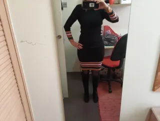 Vestido punto Kling negro y naranja Talla S