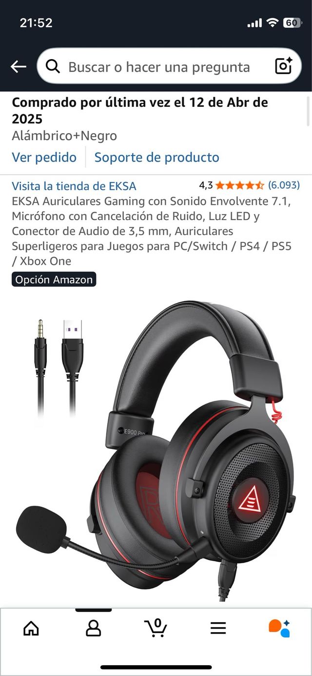 Auriculares Gaming EKSA E900 Pro Negro