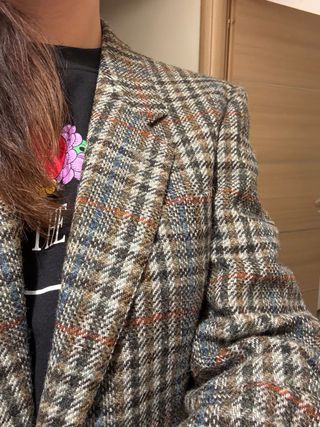 Blazer oversize a quadri giacca vintage marrone 