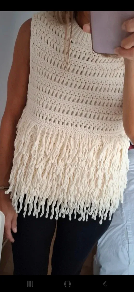 Chaleco Zara flecos talla única beige