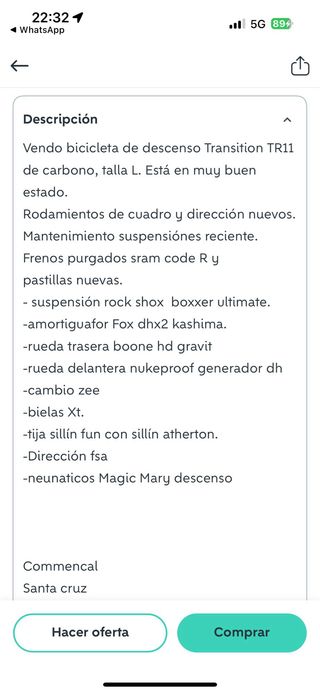 TRANSITION TR11 Bicicleta de Descenso L