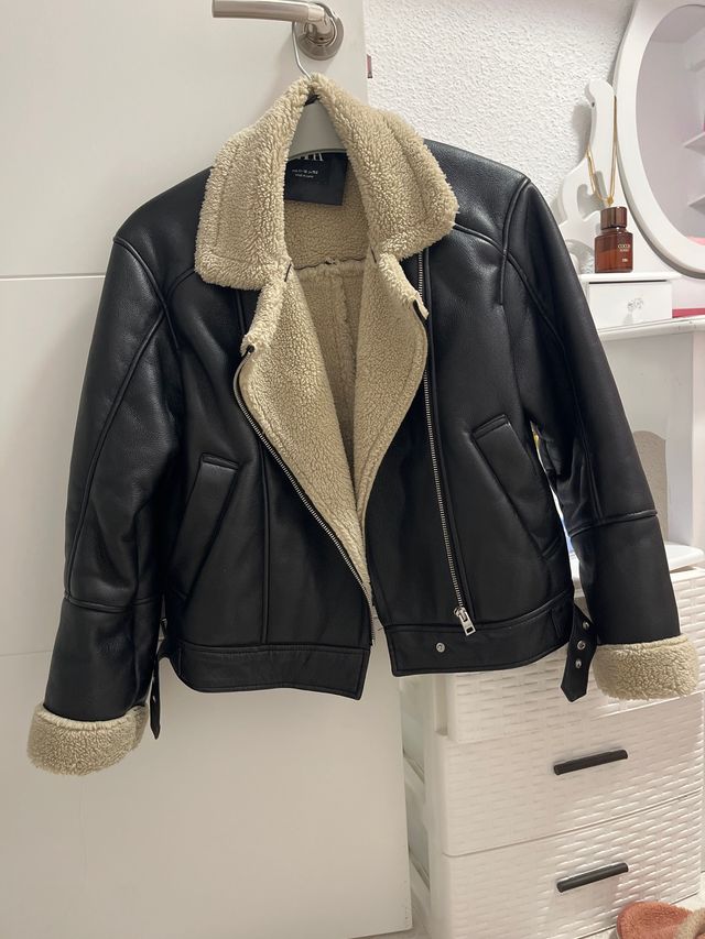 Abrigo Piel Forro Borreguito Zara Negro