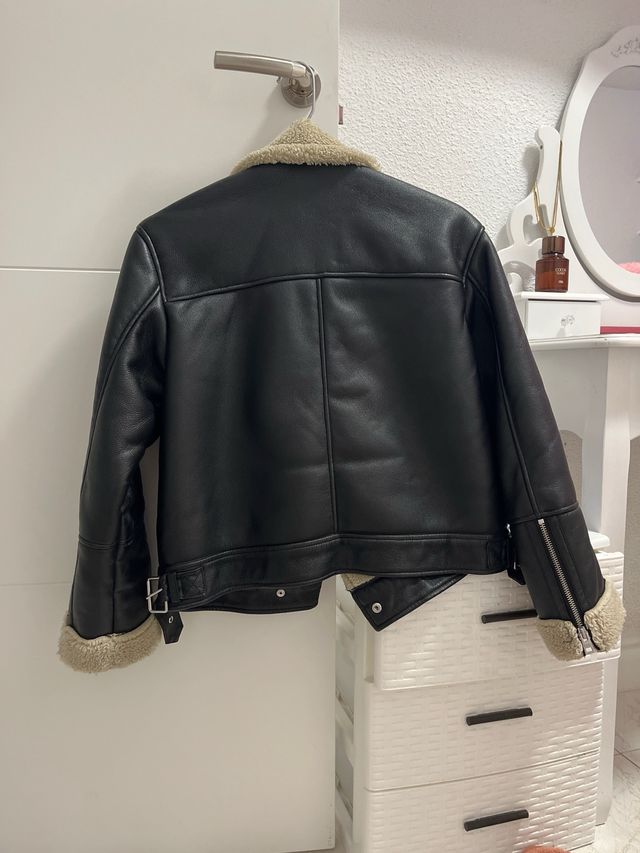 Abrigo Piel Forro Borreguito Zara Negro