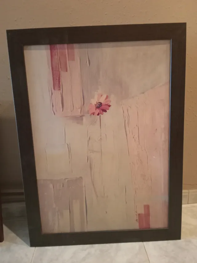 Cuadro decorativo flor rosa y beige