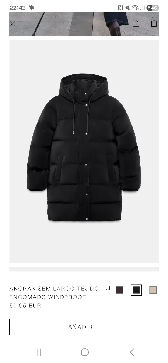 Anorak Zara Negro Talla M