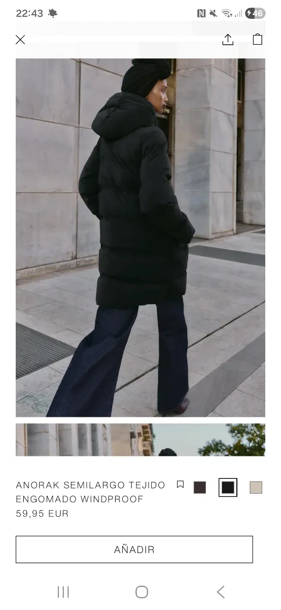 Anorak Zara Negro Talla M