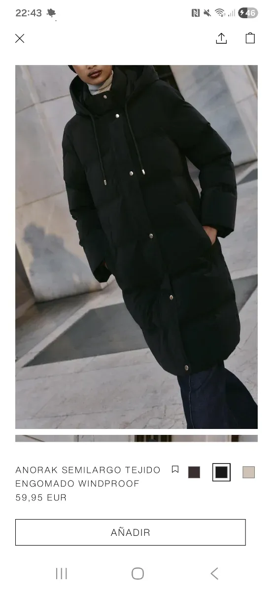 Anorak Zara Negro Talla M