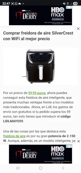 Freidora de aire SilverCrest con WiFi