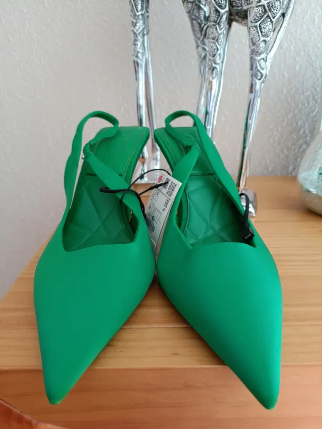 Zapatos Zara Verdes Punta Fina Slingback