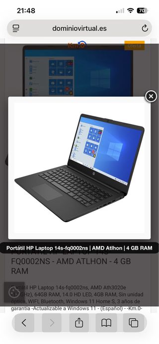 Portátil HP Laptop 14s-fq0002ns 4GB RAM