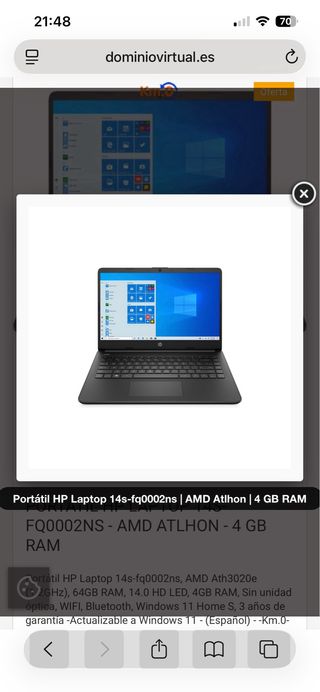 Portátil HP Laptop 14s-fq0002ns 4GB RAM