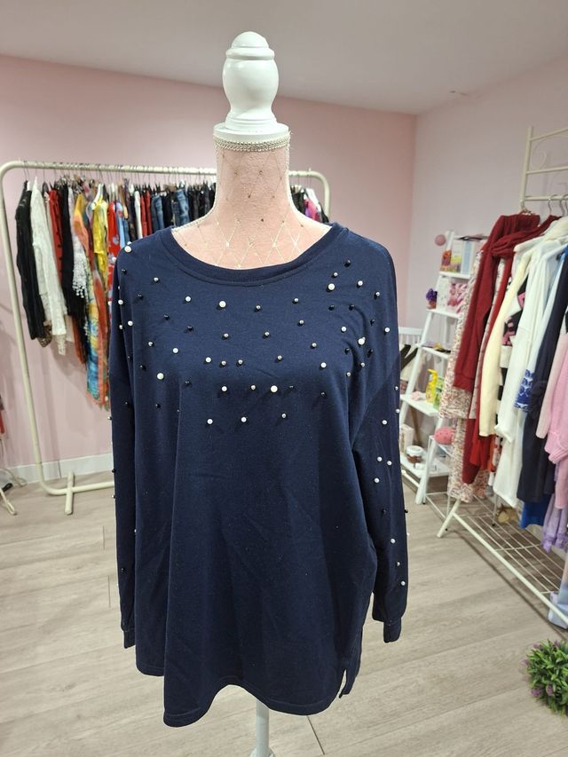 Sudadera azul mujer con perlas