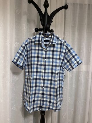 Camisa Cortefiel cuadros azul y blanco M lino