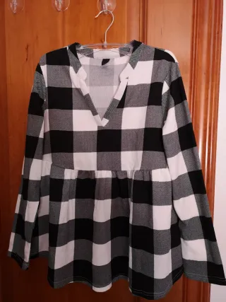 Blusa Premamá Shein Cuadros Blanco y Negro