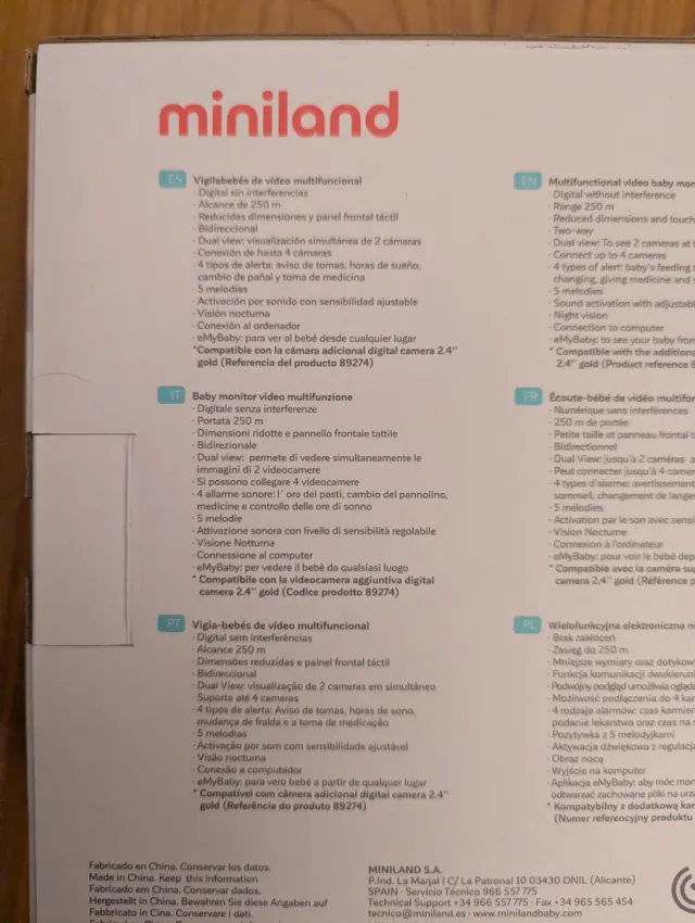 Cámara Vigilabebés Miniland Digimonitor 2.4 Gold