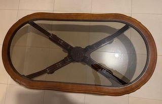 Mesa de centro madera y cristal ovalada