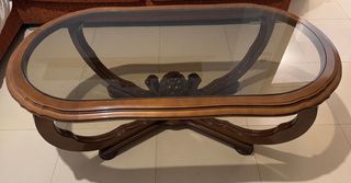 Mesa de centro madera y cristal ovalada
