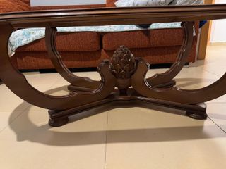 Mesa de centro madera y cristal ovalada