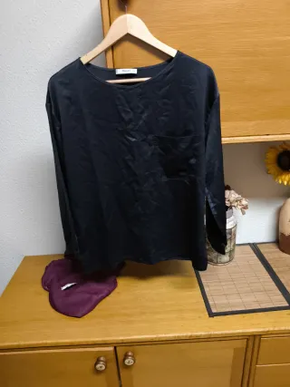 Blusa Mango Negra Manga Larga