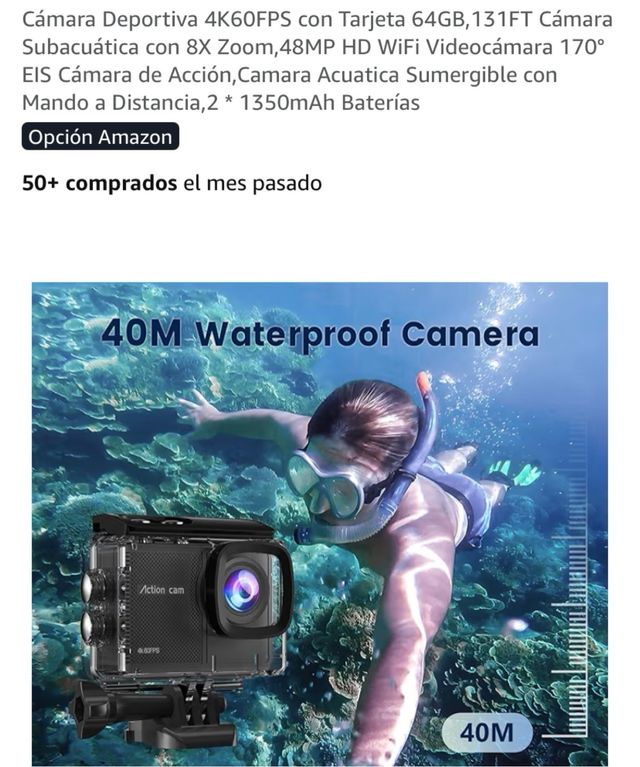 Cámara Deportiva 4K60FPS + Tarjeta 64GB