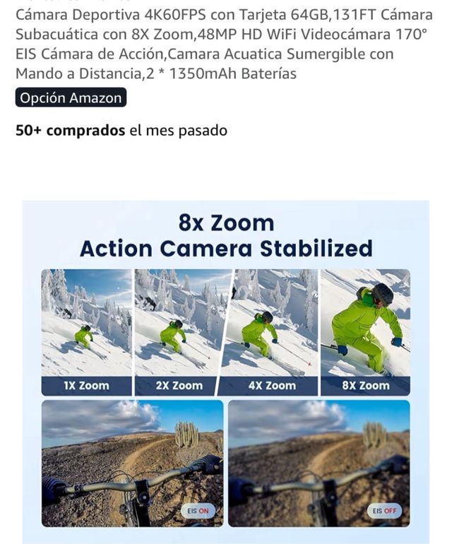 Cámara Deportiva 4K60FPS + Tarjeta 64GB