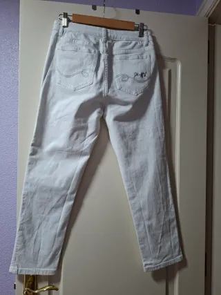 Pantalón Desigual Blanco Bordado Flores